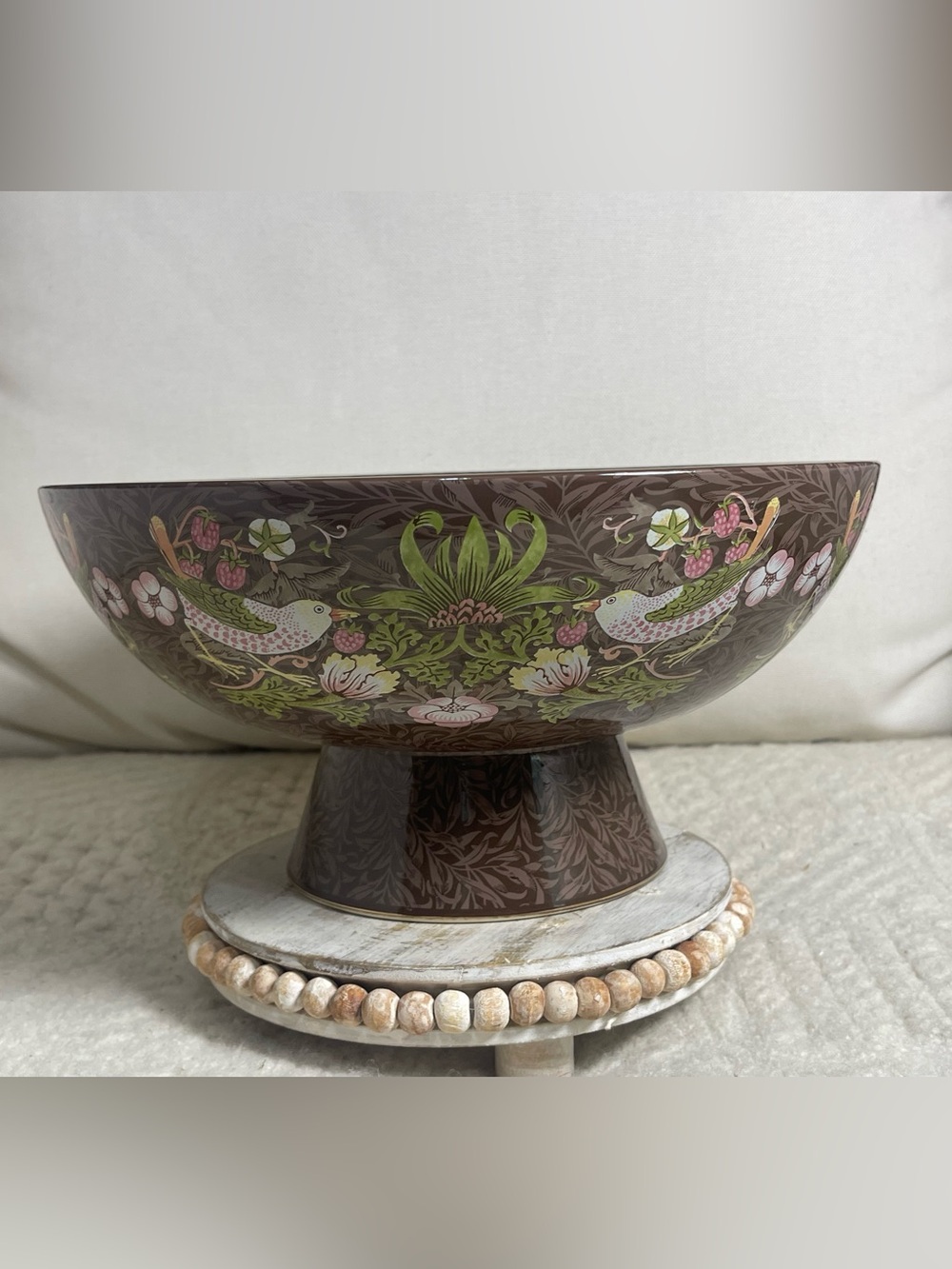 Morris and co strawberry thrift bowl on pedestal large chocolate brown